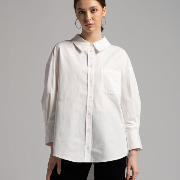 New! ANINE BING S White Mika Long-Sleeve Shirt Button Up Collar - Picture 1 of 7